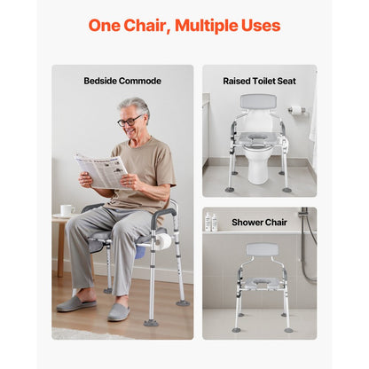 Bedside Commode Chair 4-in-1 Raised Toilet Seat 227 kg Adjustable Height