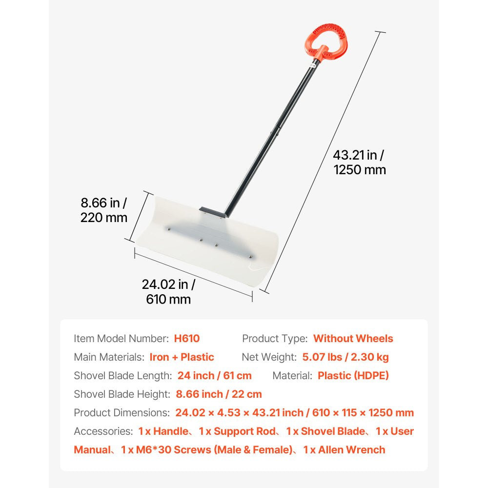 Plastic Snow Pusher Shovel 61 cm Heavy Duty Winter Snow Plow for Driveway