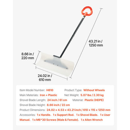 Plastic Snow Pusher Shovel 61 cm Heavy Duty Winter Snow Plow for Driveway