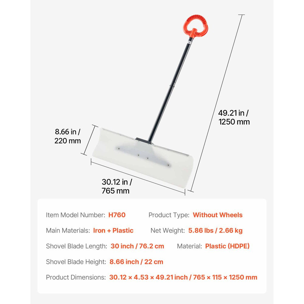 Plastic Snow Pusher Shovel 76.2 cm Heavy Duty Winter Snow Plow for Driveway