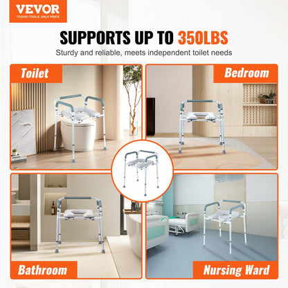 Adjustable Bedside Commode Chair with Padded Seat, 158.8 kg Capacity, Easy Assembly