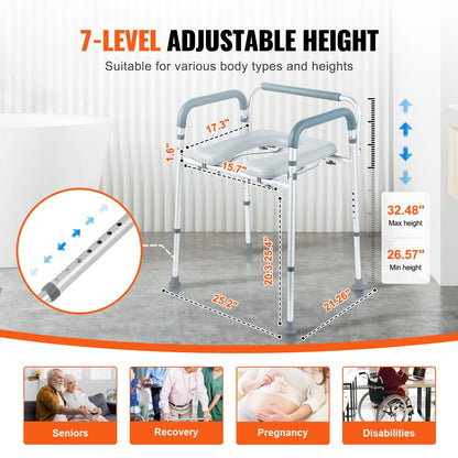 Adjustable Bedside Commode Chair with Padded Seat, 158.8 kg Capacity, Easy Assembly
