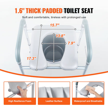 VEVOR Commode Chair, Bedside Commode with Padded Seat and Arms, 7-Level Adjustable