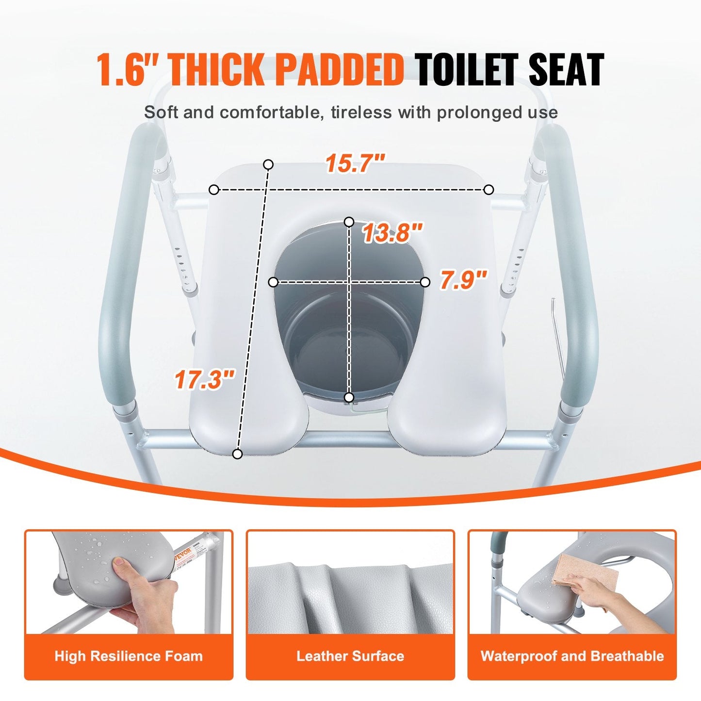 Adjustable Bedside Commode Chair with Padded Seat, 158.8 kg Capacity, Easy Assembly