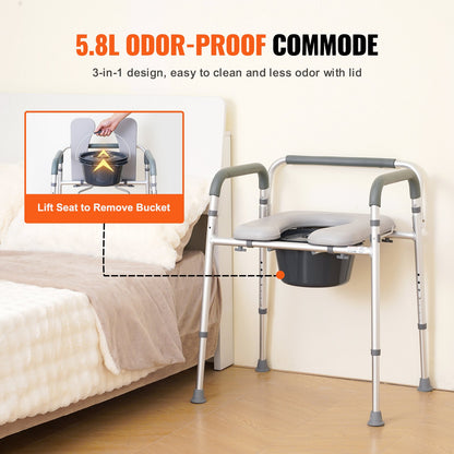 VEVOR Commode Chair, Bedside Commode with Padded Seat and Arms, 7-Level Adjustable