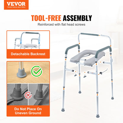 VEVOR Commode Chair, Bedside Commode with Padded Seat and Arms, 7-Level Adjustable