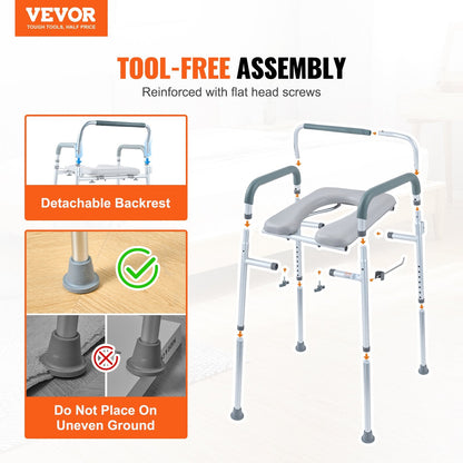 Adjustable Bedside Commode Chair with Padded Seat, 158.8 kg Capacity, Easy Assembly