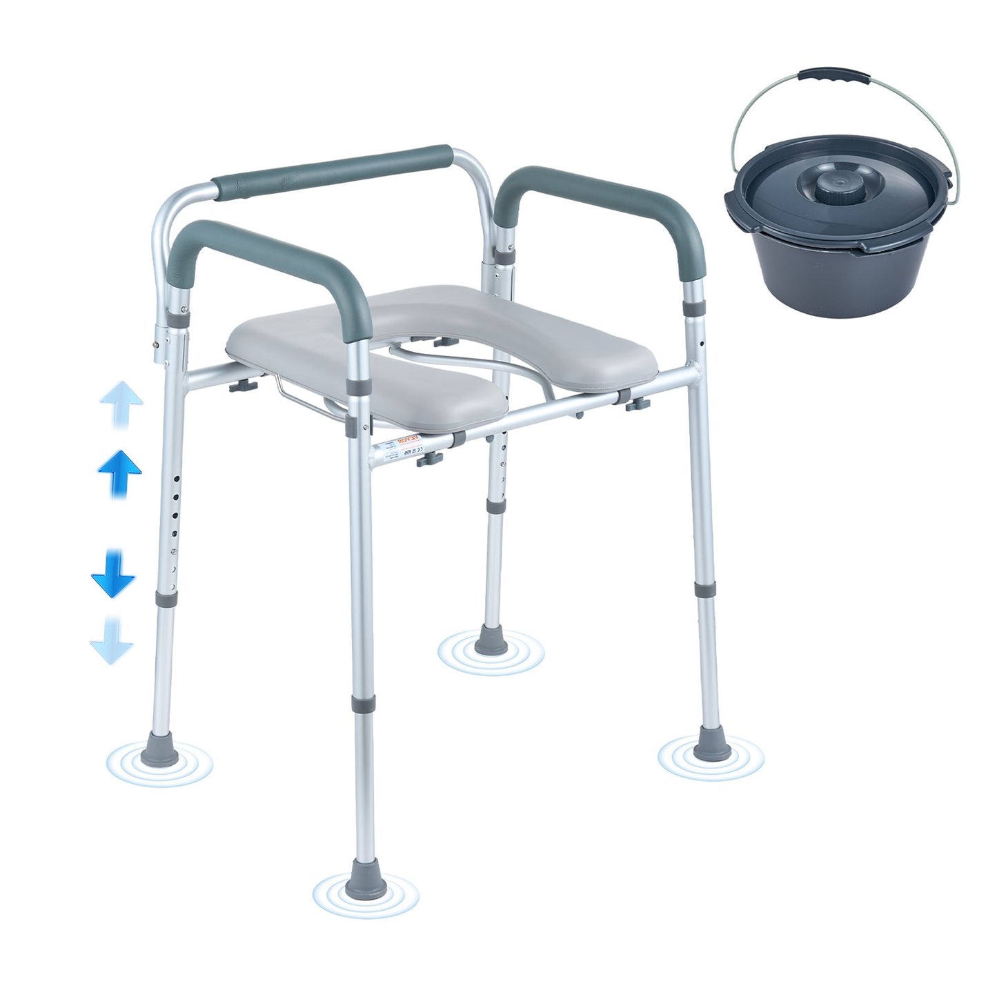 VEVOR Commode Chair, Bedside Commode with Padded Seat and Arms, 7-Level Adjustable