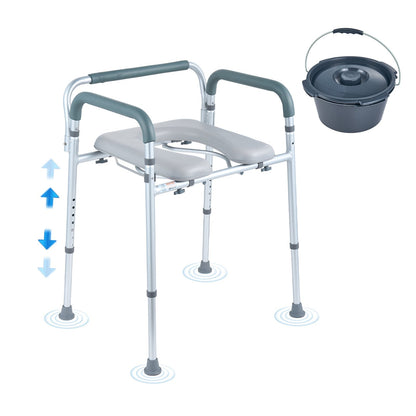 Adjustable Bedside Commode Chair with Padded Seat, 158.8 kg Capacity, Easy Assembly