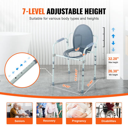 VEVOR Commode Chair, Bedside Commode with Wider Toilet Seat, 7-Level Adjustable