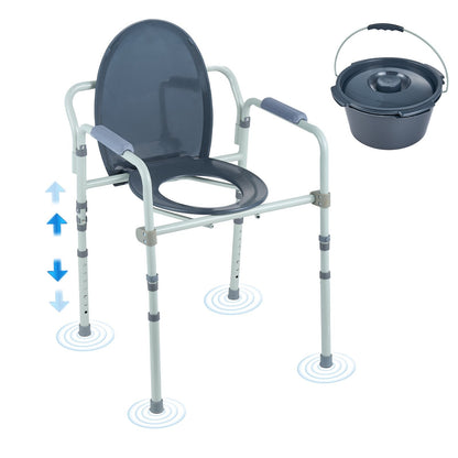 Adjustable Bedside Commode Chair with Wide Seat and 5.8L Removable Bucket