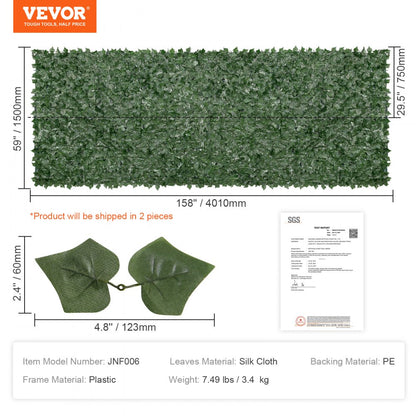 Ivy Privacy Fence, 59 x 158in Artificial Green Wall Screen, Greenery Ivy Fence w/ Mesh Cloth Backing and Strengthened Joint, Faux Hedges Vine Leaf Decoration for Outdoor Garden, Yard, Balcony