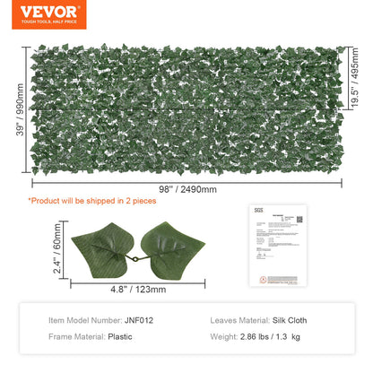 VEVOR Ivy Privacy Fence, 39 x 98 in Artificial Green Wall Screen, Greenery Ivy Fence