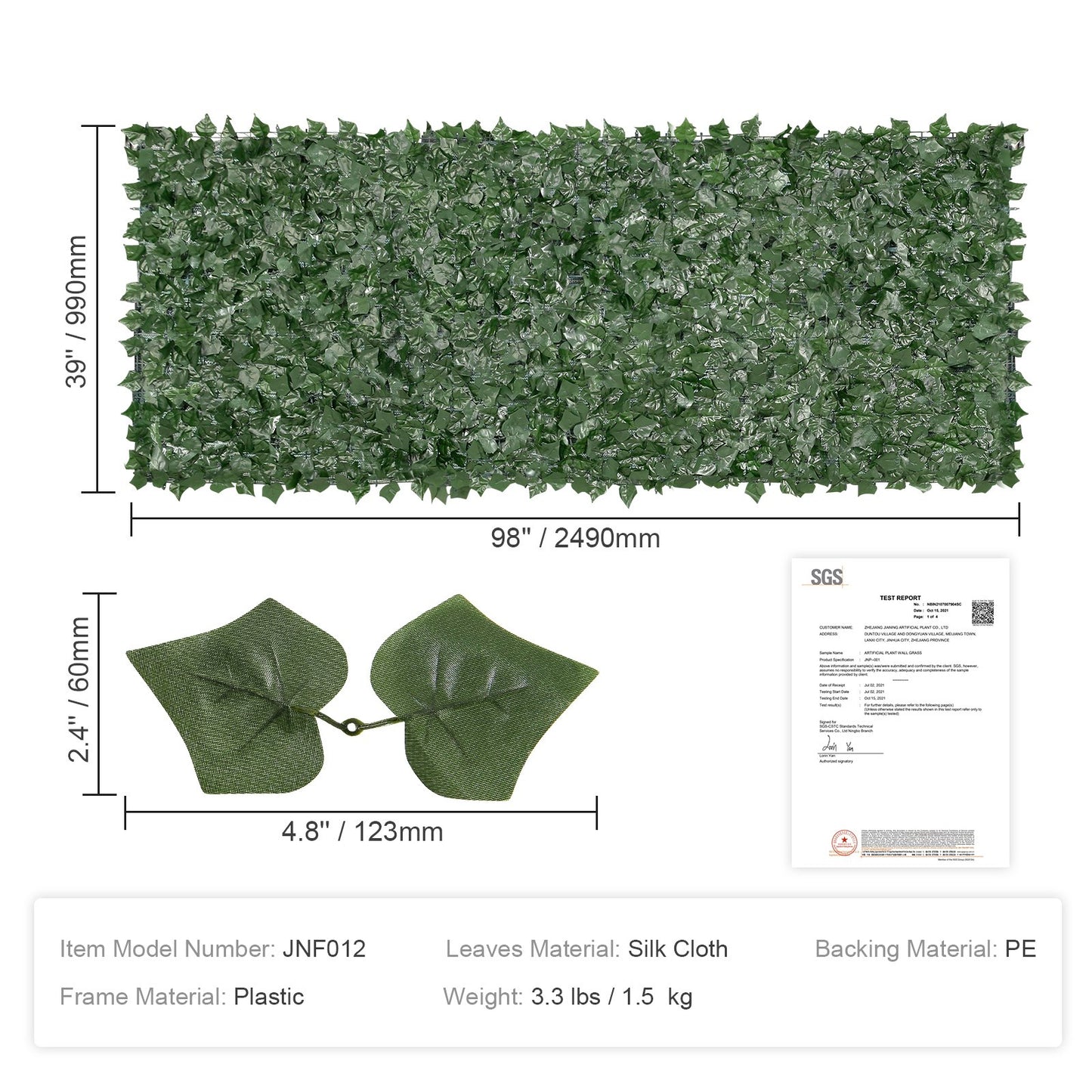 VEVOR Ivy Privacy Fence, 990 x 2490 mm  Artificial Green Wall Screen, Greenery Ivy