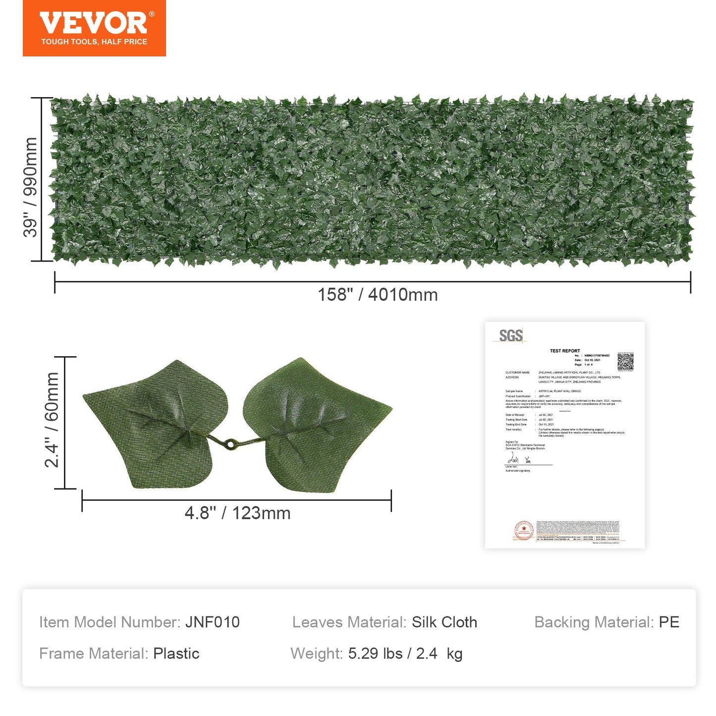 VEVOR Ivy Privacy Fence, 39 x 158in Artificial Green Wall Screen, Greenery Ivy Fence
