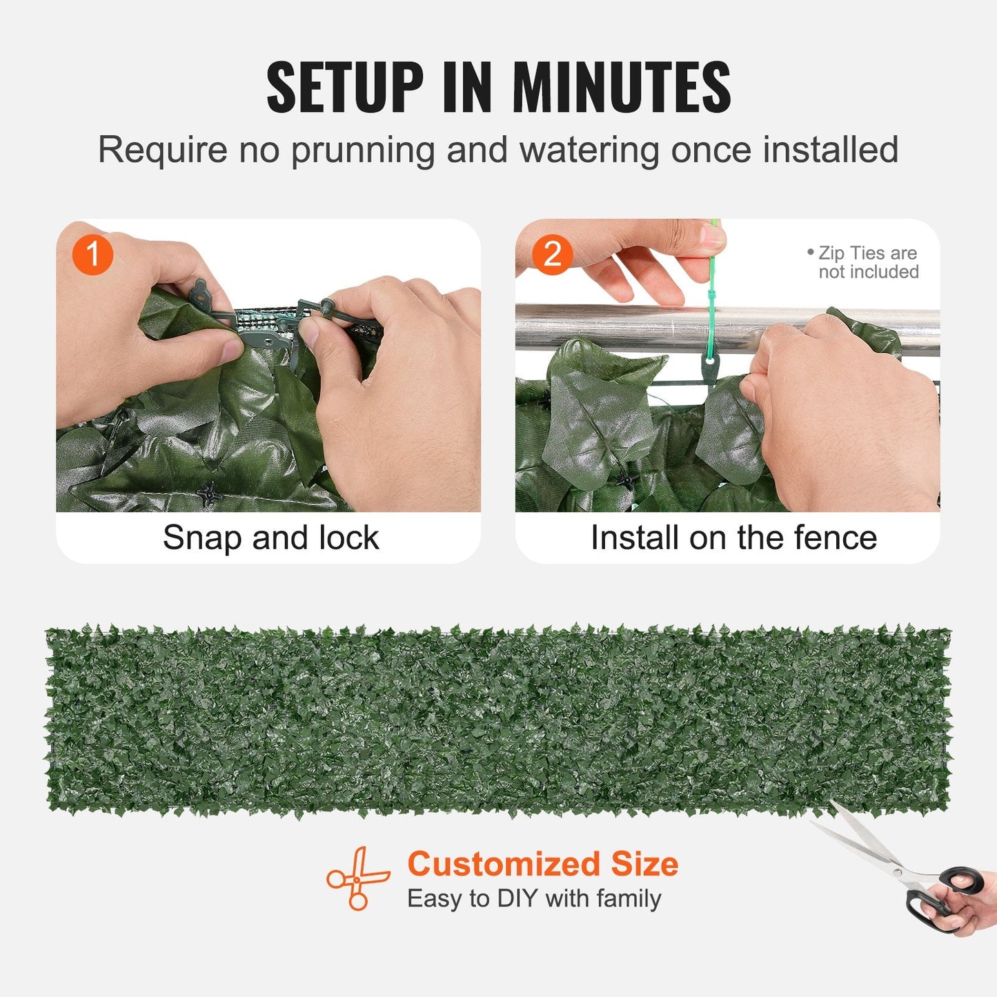 Artificial Ivy Privacy Fence with PE Mesh Backing, 1 x 5m, Green Leaf Screen