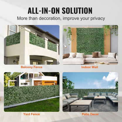 Artificial Ivy Privacy Fence with PE Mesh Backing, 1 x 5m, Green Leaf Screen