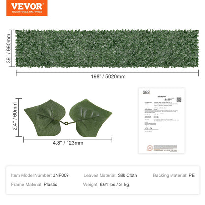Artificial Ivy Privacy Fence with PE Mesh Backing, 1 x 5m, Green Leaf Screen