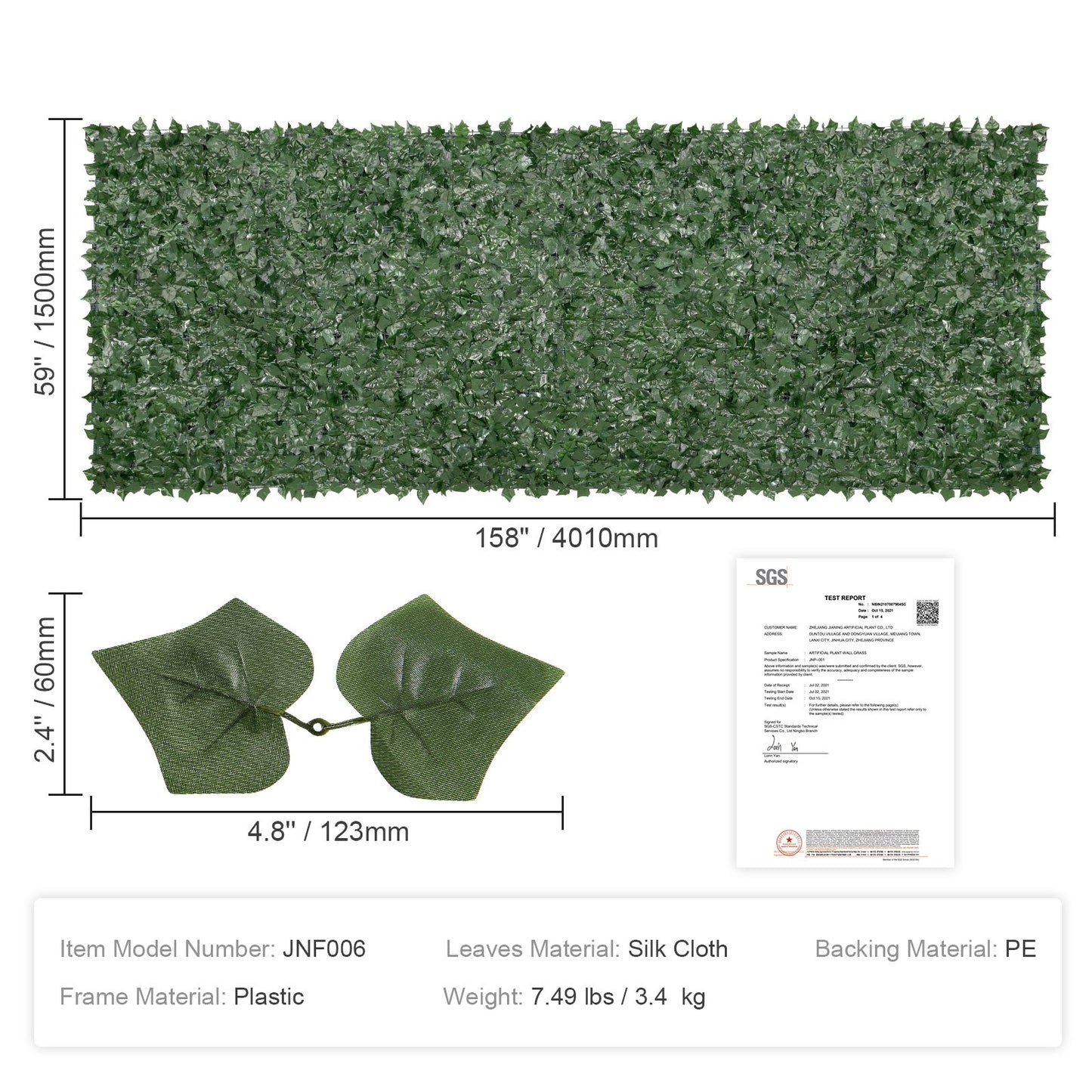 VEVOR Ivy Privacy Fence, 59 x 158in Artificial Green Wall Screen, Greenery Ivy Fence