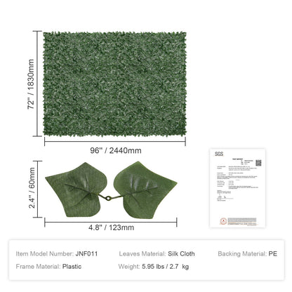 Artificial Ivy Privacy Screen, 1.83 x 2.44 m Green Wall with PE Mesh Backing