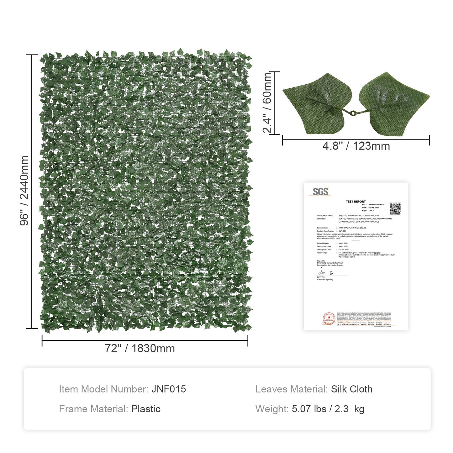 VEVOR Ivy Privacy Fence, 2440 x 1830 mm Artificial Green Wall Screen, Greenery Ivy