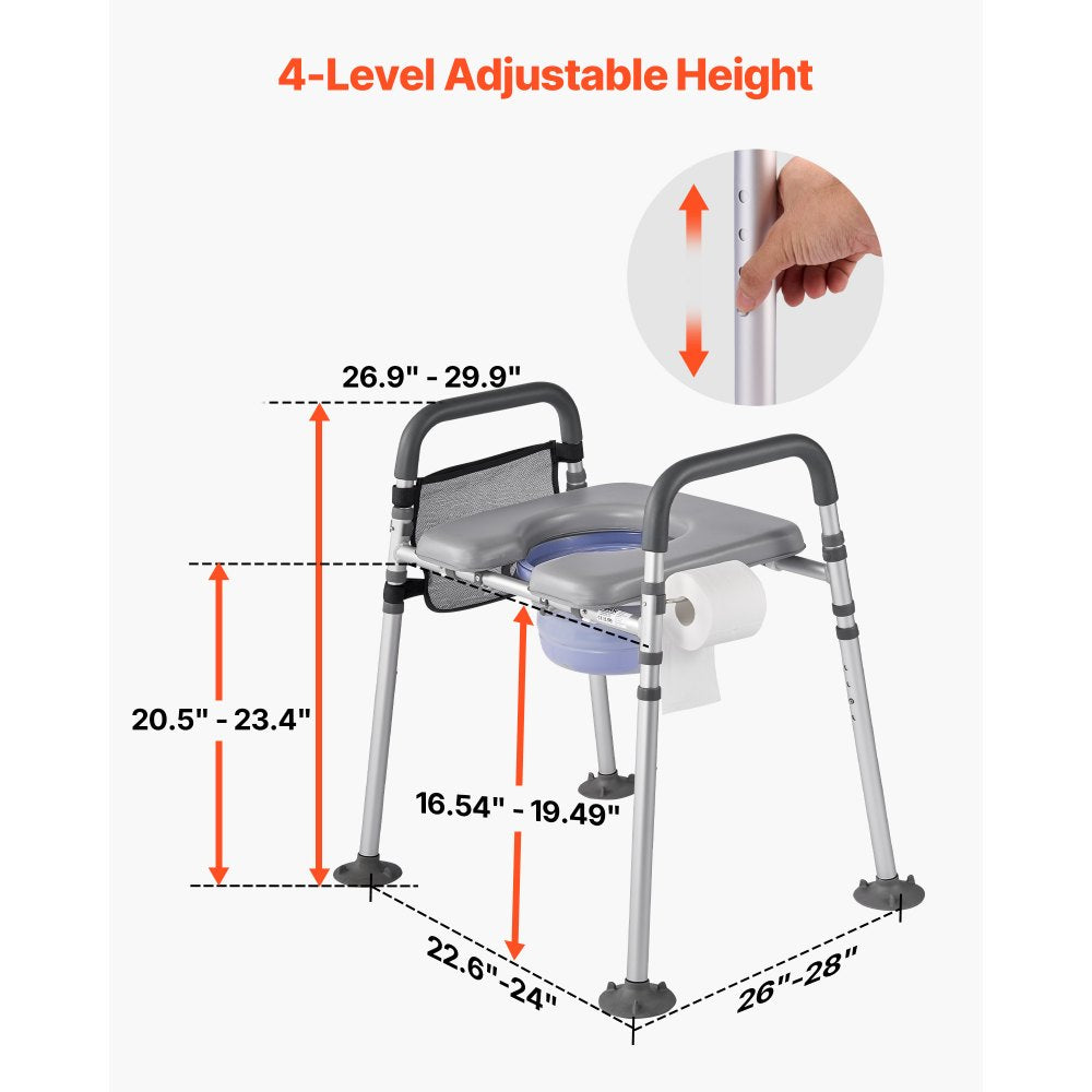Bedside Commode Chair 4-in-1 Raised Toilet Seat Adjustable Height 227 kg