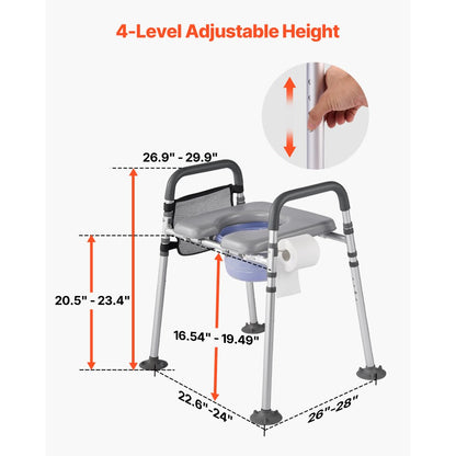 Bedside Commode Chair 4-in-1 Raised Toilet Seat Adjustable Height 227 kg