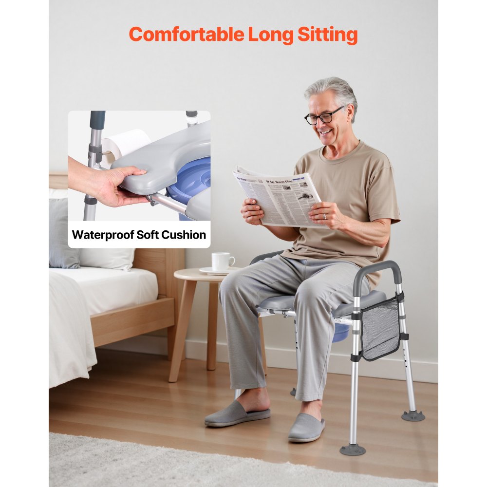 Bedside Commode Chair 4-in-1 Raised Toilet Seat Adjustable Height 227 kg