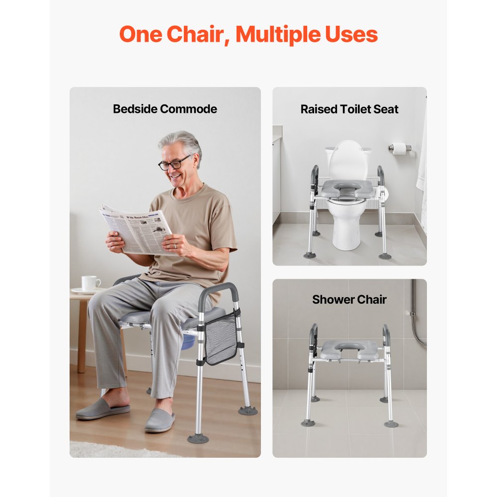 Bedside Commode Chair 4-in-1 Raised Toilet Seat Adjustable Height 227 kg