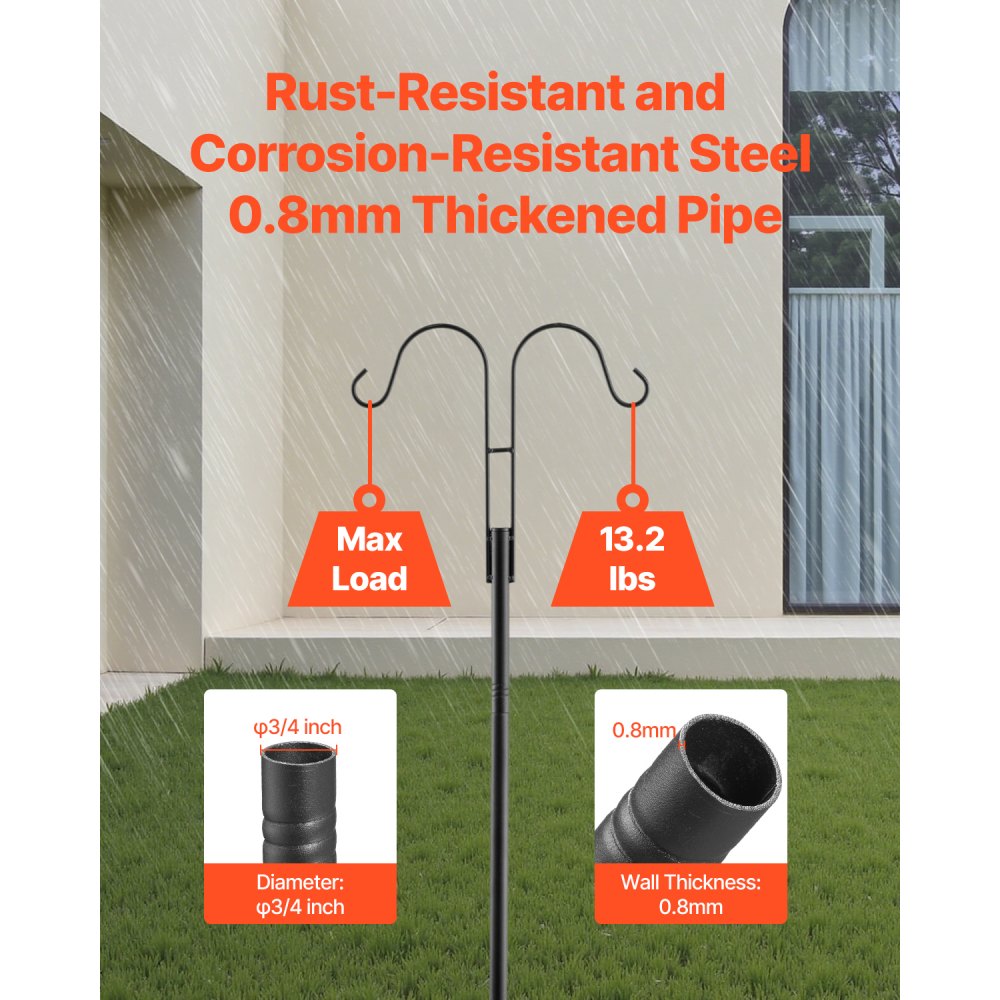 VEVOR Double Shepherds Hook 8 Pack 2730mm Heavy Duty Bird Feeder Pole