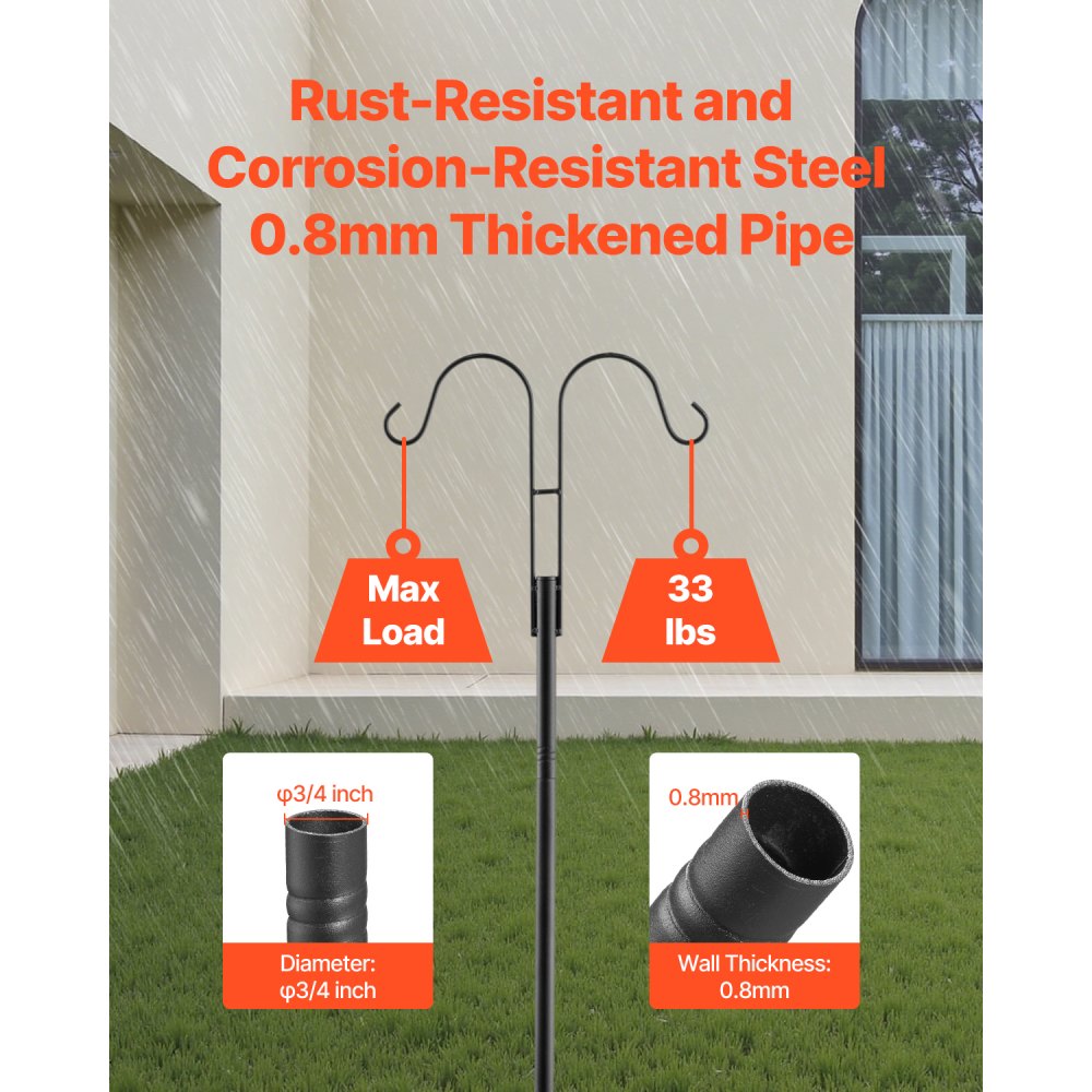 VEVOR Double Shepherds Hook 8 Pack 1560mm Heavy Duty Bird Feeder Pole