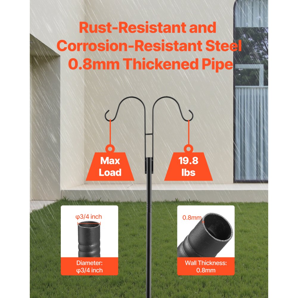 VEVOR Double Shepherds Hook 8 Pack 2345mm Heavy Duty Bird Feeder Pole