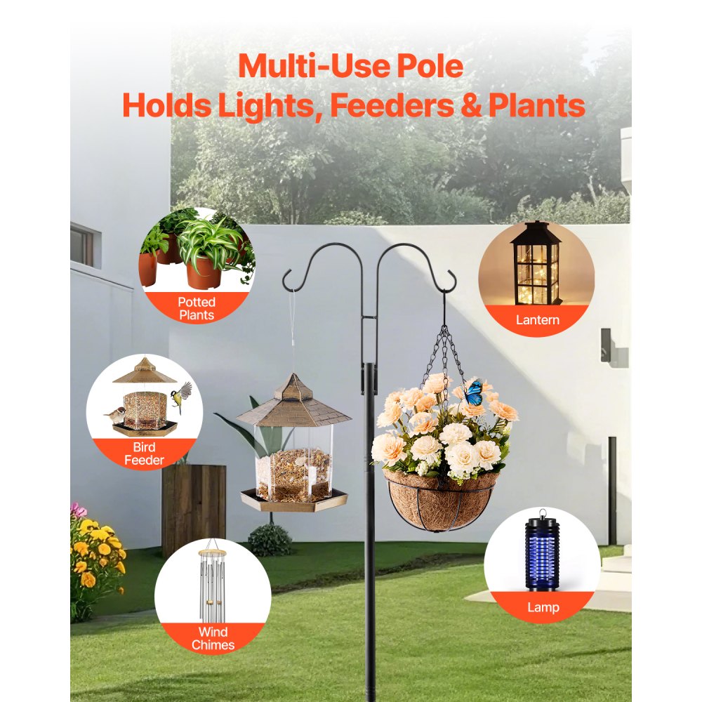 VEVOR Double Shepherds Hook 8 Pack 2345mm Heavy Duty Bird Feeder Pole