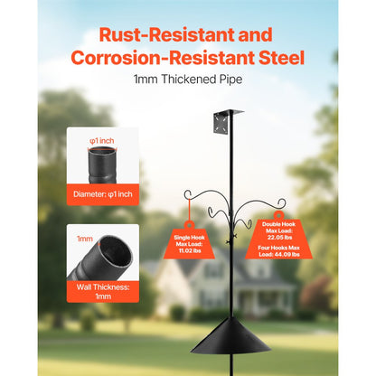 VEVOR 2370mm Bird Feeding Station 4 Hook Wild Bird Feeder Stand Pole