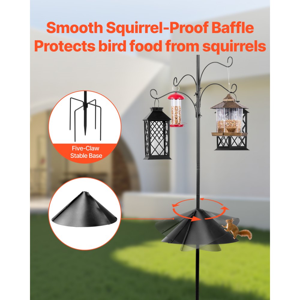 VEVOR 2370mm Bird Feeding Station 4 Hook Wild Bird Feeder Stand Pole