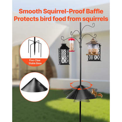 VEVOR 2370mm Bird Feeding Station 4 Hook Wild Bird Feeder Stand Pole