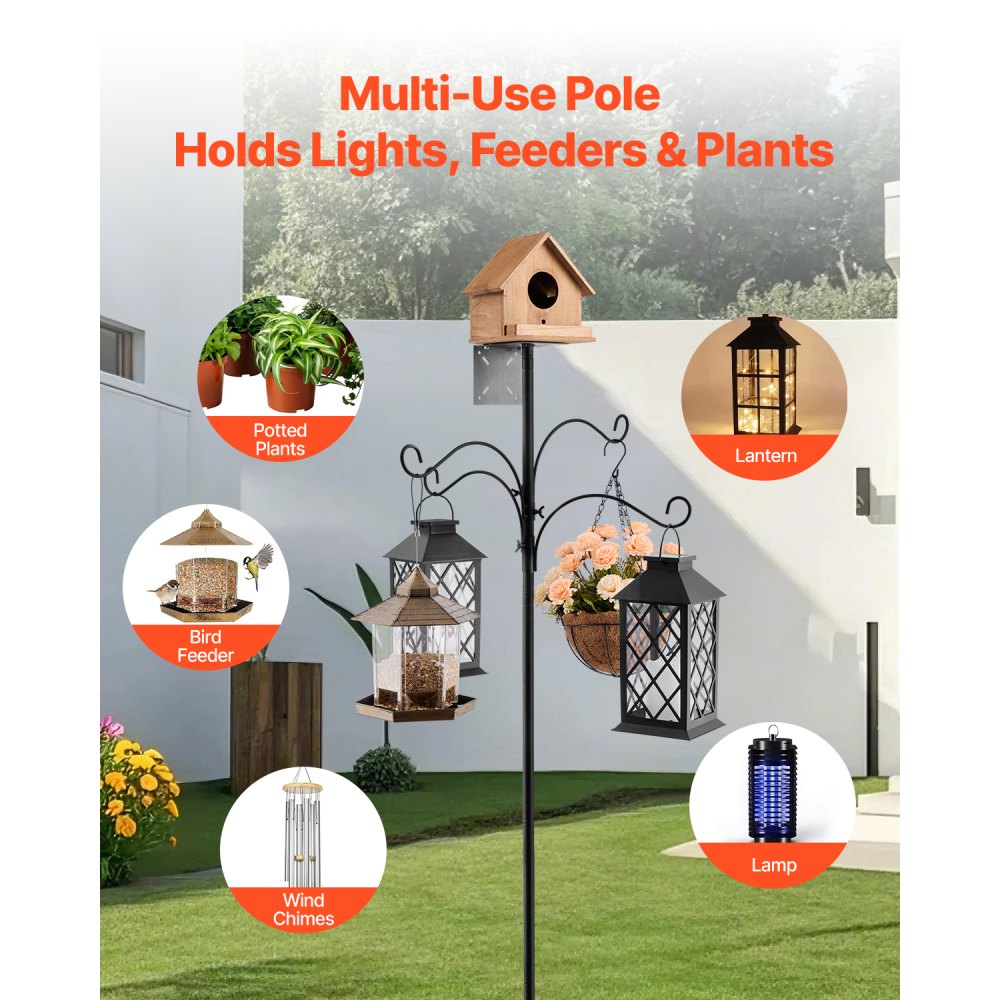 VEVOR 2370mm Bird Feeding Station 4 Hook Wild Bird Feeder Stand Pole