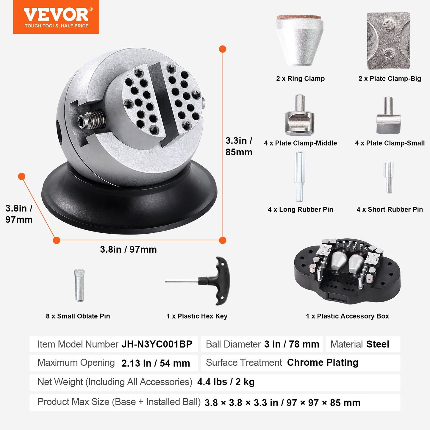3" Rotating Engraving Ball Vise with 30 Attachments for Jewelry & Gemstone Work