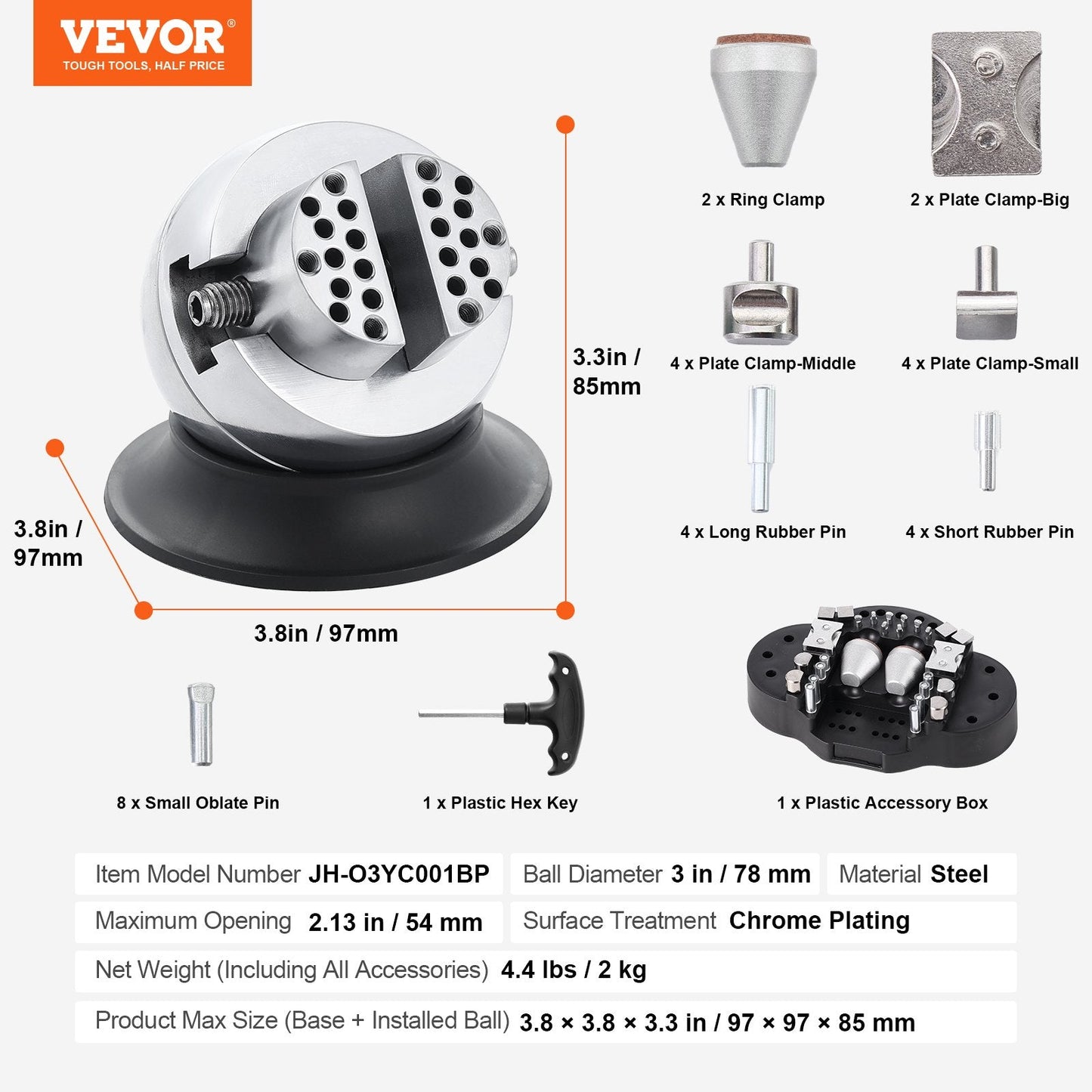 Professional 3" Jewelry Engraving Ball Vise with 360° Rotation and 30 Attachments