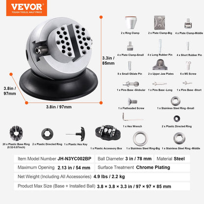 3" Rotating Jewelry Engraving Vise with 70 Attachments, 2.2 kg, 97 mm Base