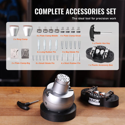 Engraving Ball Vise with 360° Rotation, 9.2 kg, Includes 35 Attachments