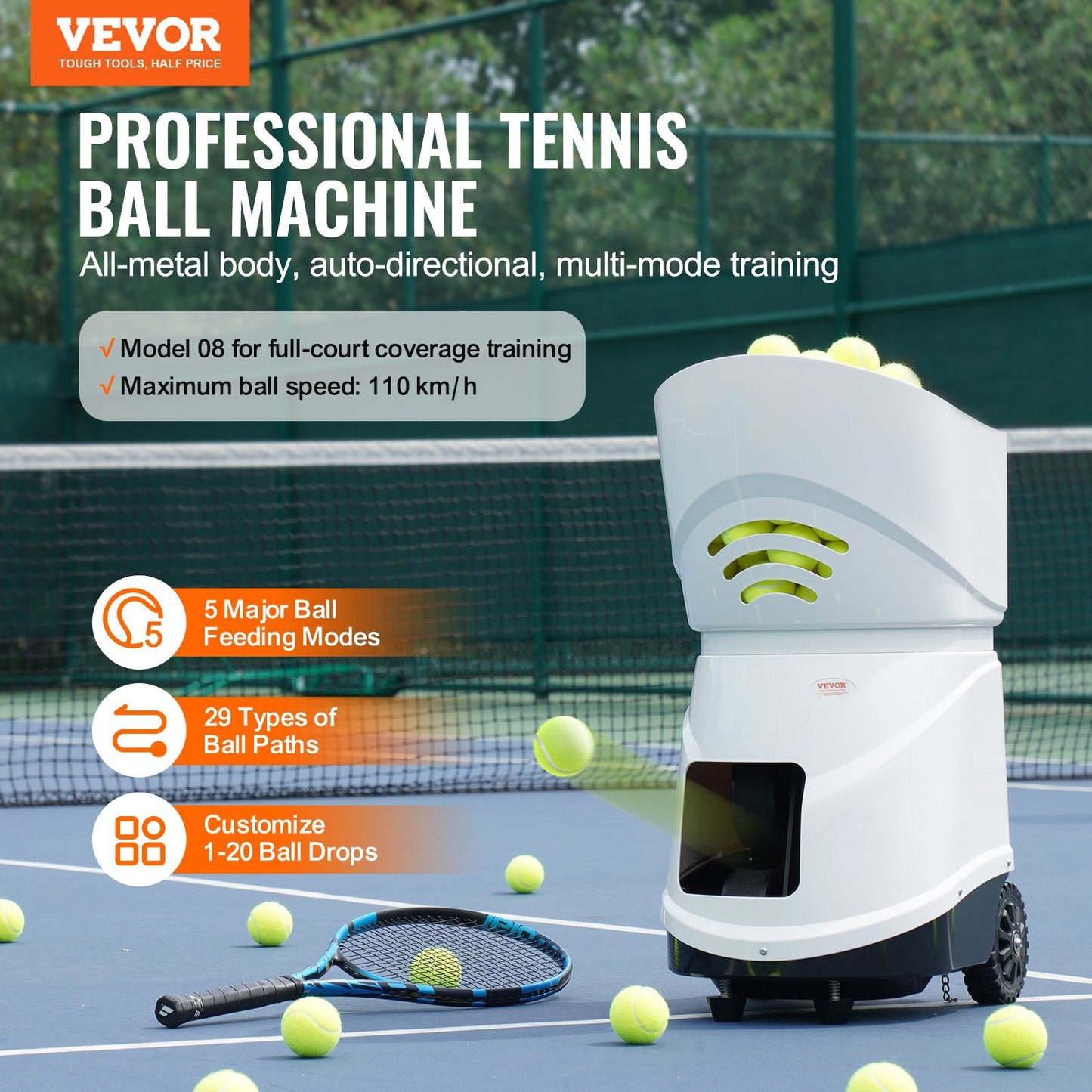 Portable Automatic Tennis Ball Launcher with Bluetooth & 150-Ball Capacity