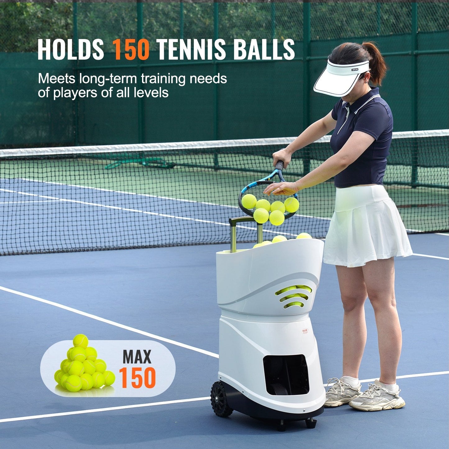 Portable Automatic Tennis Ball Launcher with Bluetooth & 150-Ball Capacity