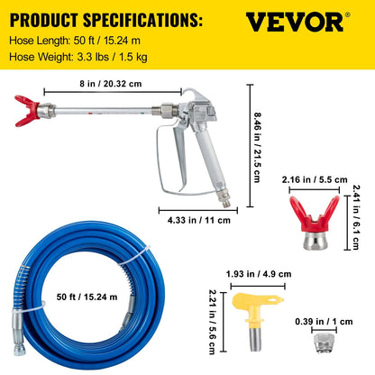 Airless Paint Spray Hose Kit 15m, 3600psi, 517 Tip, Swivel Joint, Secure Lock