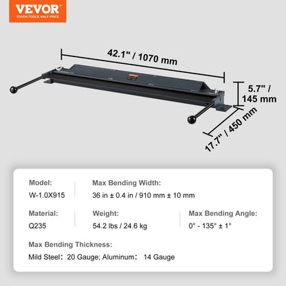 Portable Box and Pan Brake, 0-135° Bending, 0.91m Width, 24.6 kg Capacity