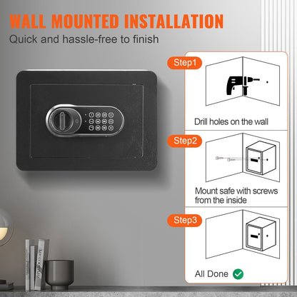 Steel Security Safe with Digital Keypad, 0.5 Cubic Meters, Wall-Mounted Design