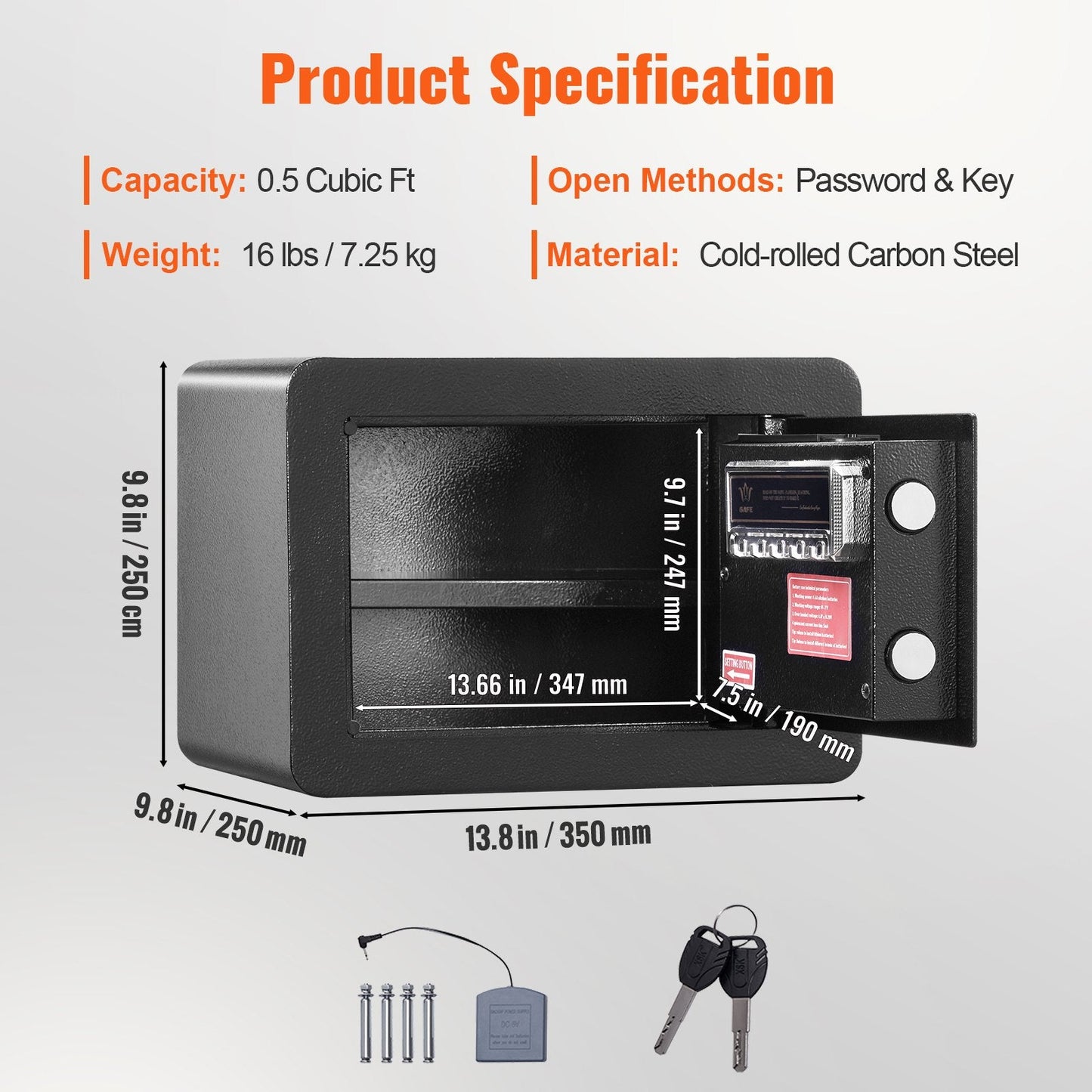 Steel Security Safe with Digital Keypad, 0.5 Cubic Meters, Wall-Mounted Design