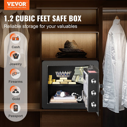 Steel Home Safe with Dual Lock, 0.034 Cubic Meter, Anti-Prying Design