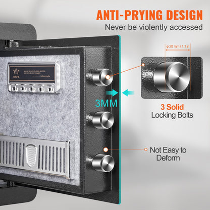 Steel Home Safe with Dual Lock, 0.034 Cubic Meter, Anti-Prying Design