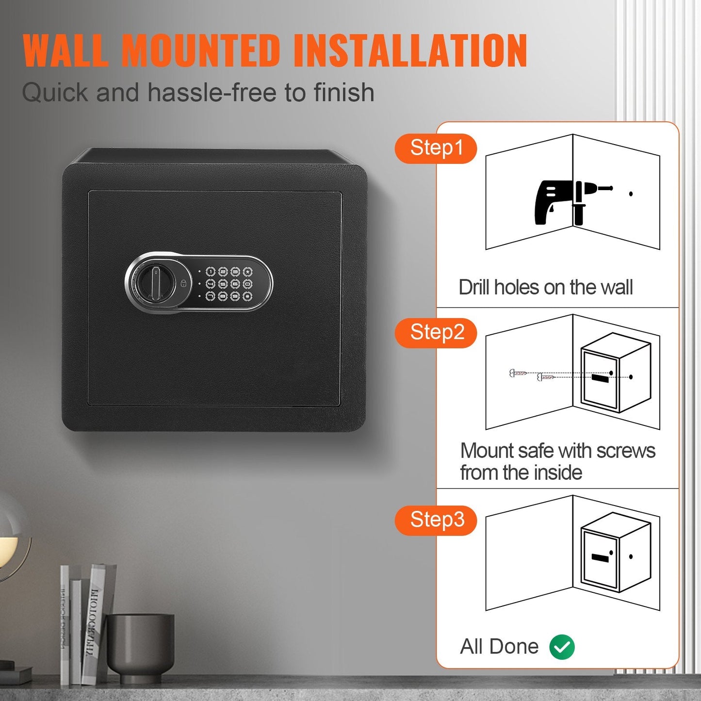 Steel Home Safe with Dual Lock, 0.034 Cubic Meter, Anti-Prying Design